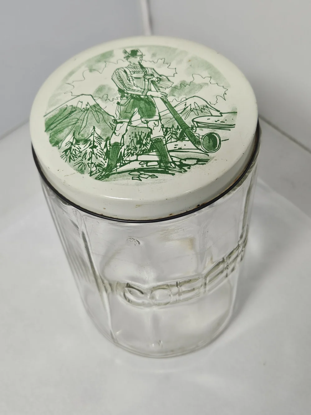 Vintage Hoosier Cabinet 12-Panel Glass Coffee Canister Jar With Metal  Lid